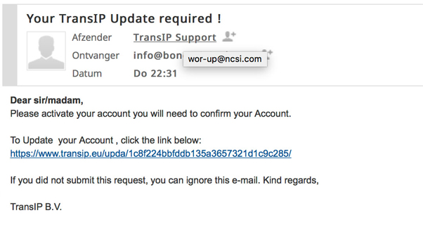phishingmail TransIP